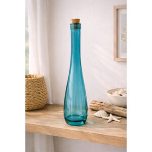 Tall Aqua Glass Bottles 17” Coastal Beach Decor Vase